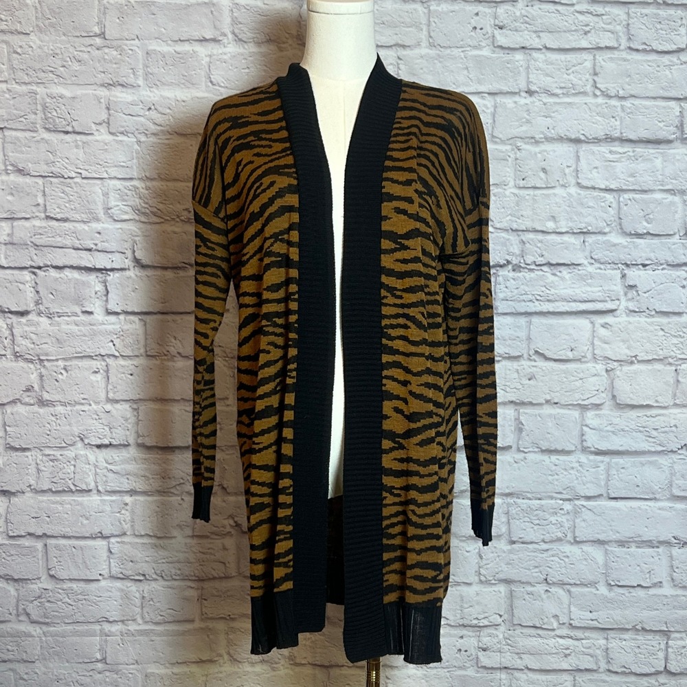 Apt. 9 Tiger Print Open Front Longline Cardigan Sweater Size Small